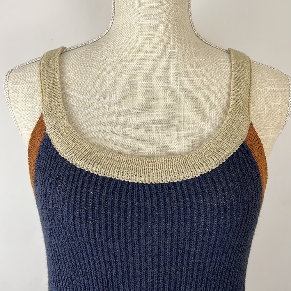 SWEET RAIN knit tank in navy blue, tan, and brown L - Picture 4 of 7